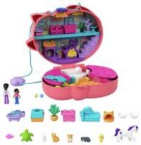 Polly Pocket Starring Shani Cuddly Cat Purse, Pet Vet Theme with 2 Micro Dolls & 18 Accessories, Pop & Swap Peg Feature, Great Gift for Ages 4 Years Old & Up