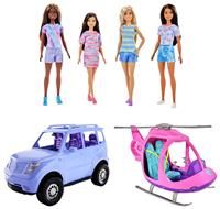 Barbie Travel Adventures Car, Helicopter & 4 Dolls Set