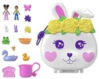 £Polly Pocket Dolls and Playset, Animal Toys, Flower Garden Bunny Compact with Water Play and 2 Color-Change Pieces, HKV36