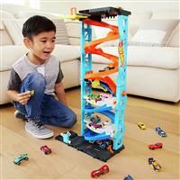 £Hot Wheels City Track Set with 1 Hot Wheels Car, 2-in-1 Race Tower that Transforms from Single to Dual-Mode Racing, Includes Kid-Powered Elevator££, HKX43