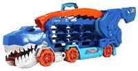 Hot Wheels City Ultimate Hauler, Transforms into Stomping T-Rex with Race Track, Lights and Sounds, Toy Storage for 20+ 1:64 Scale Cars, HNG50