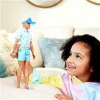 Blonde Ken Doll with Blue Button Down and Swim Trunks, Visor, Towel and Beach-Themed Accessories, HPL74