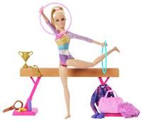 Barbie Gymnastics Doll & Accessories, Playset with Blonde Fashion Doll, C-Clip for Flipping Action, Balance Beam, Warm-Up Suit & More, HRG52