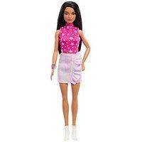 Barbie Fashionistas Doll #215 with Black Straight Hair, Pink Star-Print Top & Iridescent Skirt, 65th Anniversary Collectible Fashion Doll, HRH13