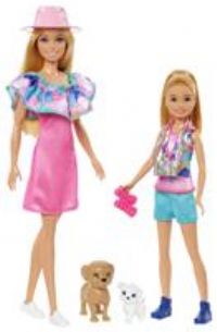 Barbie & Stacie Doll Set with 2 Pet Dogs & Accessories, Dolls with Blonde Hair & Blue Eyes, Summer Clothes, HRM09