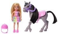 Barbie Chelsea Doll & Horse Toy Set, Includes Helmet Accessory & Saddle, Doll Bends at Knees to “Ride” Gray Pony, HTK29