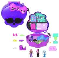 Polly Pocket Monster High Playset with 3 Micro Dolls & 10 Accessories, Opens to High School, Collectible Travel Toy with Storage, HVV58