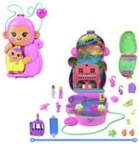 Polly Pocket Dolls & Playset with Pets & 13 Accessories, 2-in-1 Momma Monkey & Baby Wearable Purse & Animal Toy