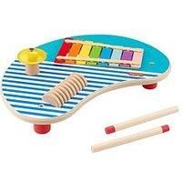 Fisher-Price Toddler Toy Wooden Musical Table with Percussion Instruments, 3 Wood Pieces for Developmental Play Preschool Kids Ages 2+ Years, HXT91