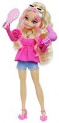 Barbie Dream Besties Doll and Accessories, Barbie “Malibu” Posable Fashion Doll with Wavy Blonde Hair, 11 Makeup and Hair Themed Pieces, HYC21