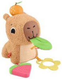 Fisher-Price Baby Sensory Toy Snuggly Snacky Capybara Plush with Newborn Teether & Rattle Activities for Infants Ages 3+ Months, HYR54