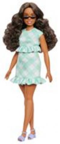 Barbie Barbie Fashionistas Doll #240 In Green Gingham Dress And Sunglasses, Wavy Dark Brown Hair
