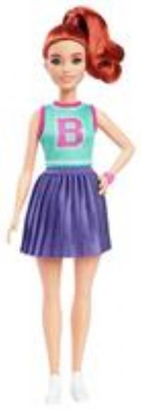 Barbie Fashionistas Doll #232 with Red Hair, Wearing Sporty “B” Jersey Top and Pleated Purple Skirt with Watch and Sneakers, HYT90
