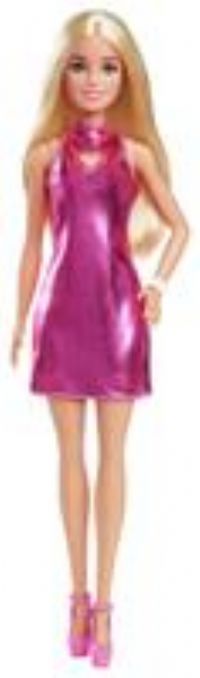 Barbie Fashionistas Doll #230 with Blond Hair, Wearing Metallic Pink Minidress with Heart Cut-Out, White Bracelet and Heels, HYT88