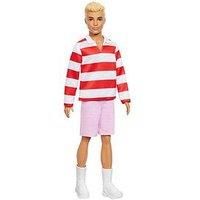 Barbie Fashionistas Ken Doll #241 with Blonde Hair Wearing Red and White Striped Polo Shirt with Pink Shorts, White Crew Socks and Sneakers, HYV01