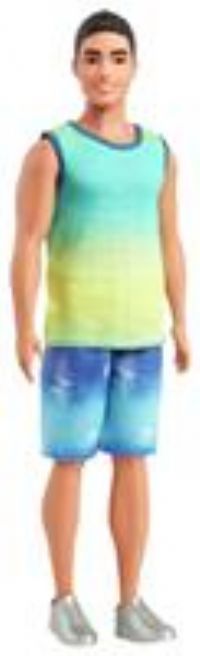 Barbie Fashionistas Ken Doll #236 with Black Hair, Wearing Blue and Green Ombre Tank with Jean Shorts and Silver Sneakers, HYV00