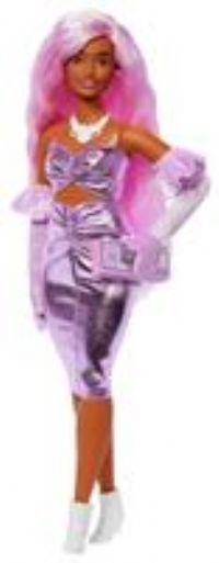 Barbie Deluxe Style Doll #1 in Barbiecore Outfit, Pink Hair and Glossy Pink Dress with Accessories like Velvet Gloves, Money Purse, and More
