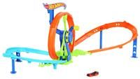 Hot Wheels Toy Car Track Set, Launch and Loop Playset & 1:64 Scale Die-Cast Vehicle, Crash Area on Figure 8 Track with Loop-Kicker Booster, JBX65