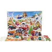 Hot Wheels Toy Cars & Playset, 2025 Advent Calendar with 10 Vehicles in 1:64 Scale, 10 Ornament Clips & 14 Winter-Themed Accessories, JCB47