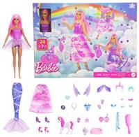 Barbie Advent Calendar with Doll & 24 Surprise Toy Accessories Including Unicorn & Pets, Transform Fashion Doll into Mermaid, Fairy & More, JFL66