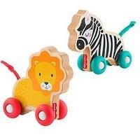 Fisher-Price Baby Toys Wooden Push Along Animals, Set of 2 Vehicles with Silicone Wheels for Crawling Play for Infants Ages 6+ Months, JFN19