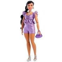 Barbie Deluxe Style Doll #8 in Metallic Purple Top and Sparkly Shorts, Black Hair in Braid, Accessories like Pearly Jewelry and Handbag, JFP43