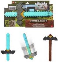 Mattel Minecraft Sword and Pickaxe 2-in-1 Toy, Button-Activated Click and Switch Role-Play Accessory Inspired by A Minecraft Movie, JFR72