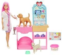 Barbie Fast Cast Veterinarian Clinic Playset with Pink Colored Hair Fashion Doll, Vet Furniture & 10+ Accessories Including Molds & Dough for Bandages