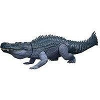 £Mattel Jurassic World Rebirth Gigantic Thrashers Dinosaur Figure, Purussaurus Large Species Toy, 2 Rampage Attacks, Digital Play, JGB94