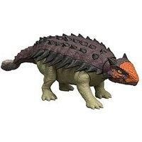£Mattel Jurassic World Rebirth Wild Roar Dinosaur Toy, Posable Ankylosaurus Figure, Tail Controlled Head Butt & Multi Attack & Sound, Digital Play, JGB90