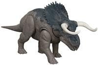 £Mattel Jurassic World Rebirth Wild Roar Nasutoceratops Dinosaur Toy with Tail-Controlled Chomp Multi-Direction Attack & Sound, Posable & Digital Play, JGC81, Earthy/Neutral