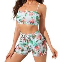 4-Piece Jungle Print Swimsuit & Cover Up Set - White, Black & Blue