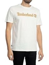 Timberland Men/'s Linear Logo T-Shirt, Off White, XL