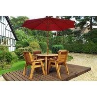 4 Seater Circular Wooden Dining Set With Parasol & Cushions - Grey