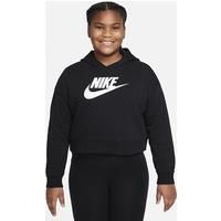 Nike Girls/' G NSW Club FT Crop Hoodie HBR Sweatshirt, Black/White, XL+
