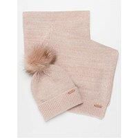 Barbour Pink Pompom Hat And Scarf Set