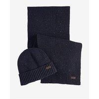 Barbour Mens Carlton Fleck Beanie and Scarf Gift Set Navy One Size