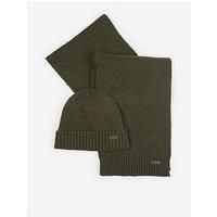 Barbour Mens Carlton Fleck Beanie and Scarf Gift Set Olive One Size