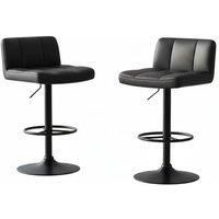 Contemporary 2-Piece Black Faux Leather Adjustable Bar Stool Set