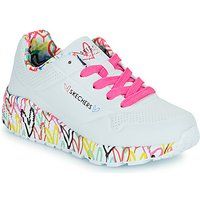 Skechers Girl/'s Uno Lite Lovely Luv Sneaker, White Synthetic/H. Pink Trim, 3 UK