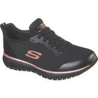 Skechers Women/'s Squad SR Sneaker, Black Flat Knit/Rose Gold Trim, 3 UK