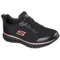 Skechers Women/'s Squad SR Sneaker, Black Flat Knit Rose Gold Trim, 9 UK