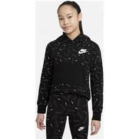 Nike Girls/' G NSW FLC AOP Hoodie Sweatshirt, Black/White, XS