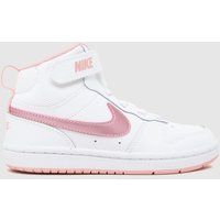 Nike White & Pink Court Borough Mid 2 Girls Junior Trainers