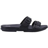 Fitflop Women/'s Gracie Rubber-Buckle Two-BAR Leather Slides Flat Sandal, All Black, 6 UK