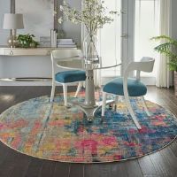 Hashtag Home Ojas Machine Woven Blue/Yellow/Pink Rug Blue/Yellow/Pink/Green Round 122cm