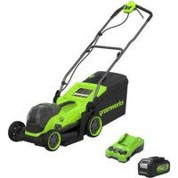 Greenworks 24V Cordless Lawnmower with Brushless Motor for Smaller Lawns up to 140m², 33cm Cutting Width, 30L Bag, Lawnmower with 24V 4Ah Battery & Charger, 3 Year Guarantee-MO24L411-01