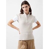 French Connection Half Zip Knit Vest With Cap Sleeves - Cream