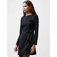 French Connection Satin Bow Long Sleeve Mini Dress - Black