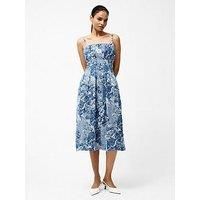 French Connection Cotton Blend Sleeveless Jacquard Floral Print Denim Midi Dress